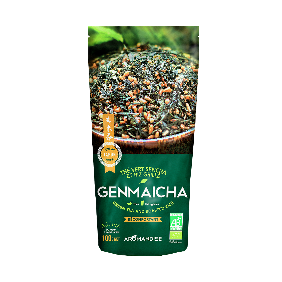 Thé vert et riz genmaicha - Thés bio japonais - Aromandise - Packaging av