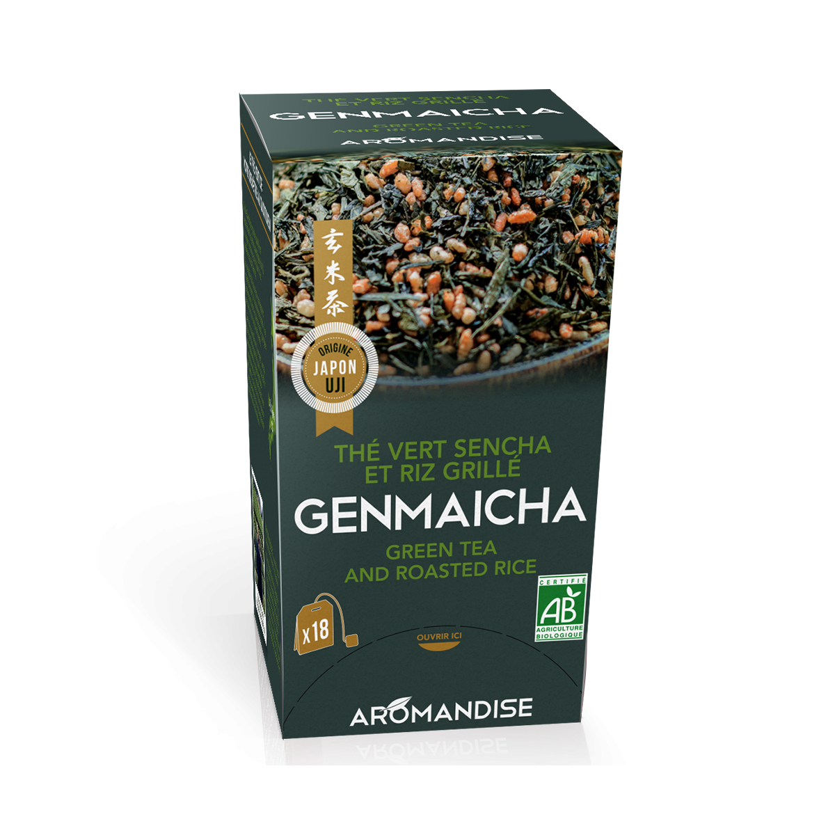 Thé vert et riz Genmaicha en infusettes - face - AROMANDISE