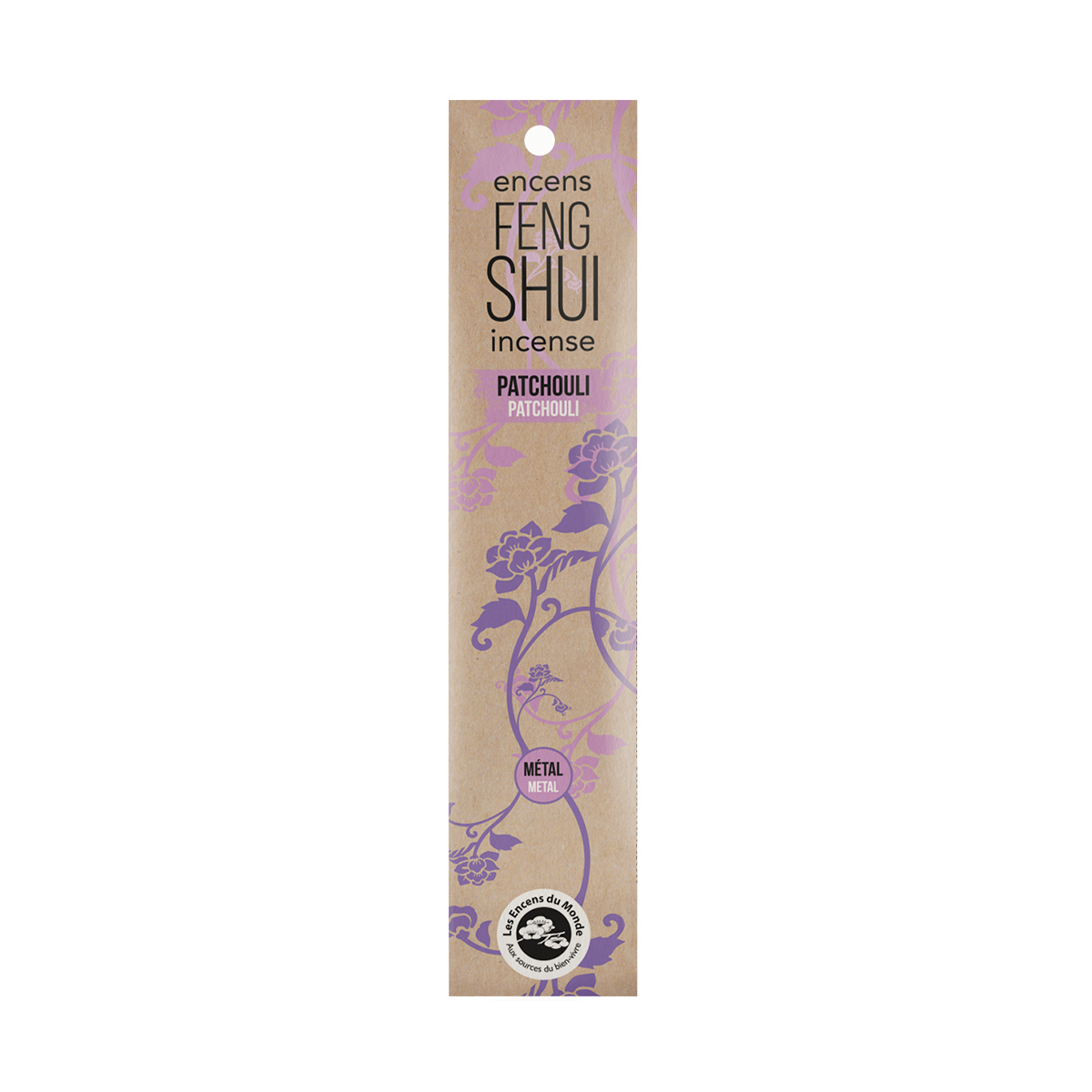 Encens Feng Shui élément métal - Patchouli - Les Encens du Monde - Aromandise - packaging av